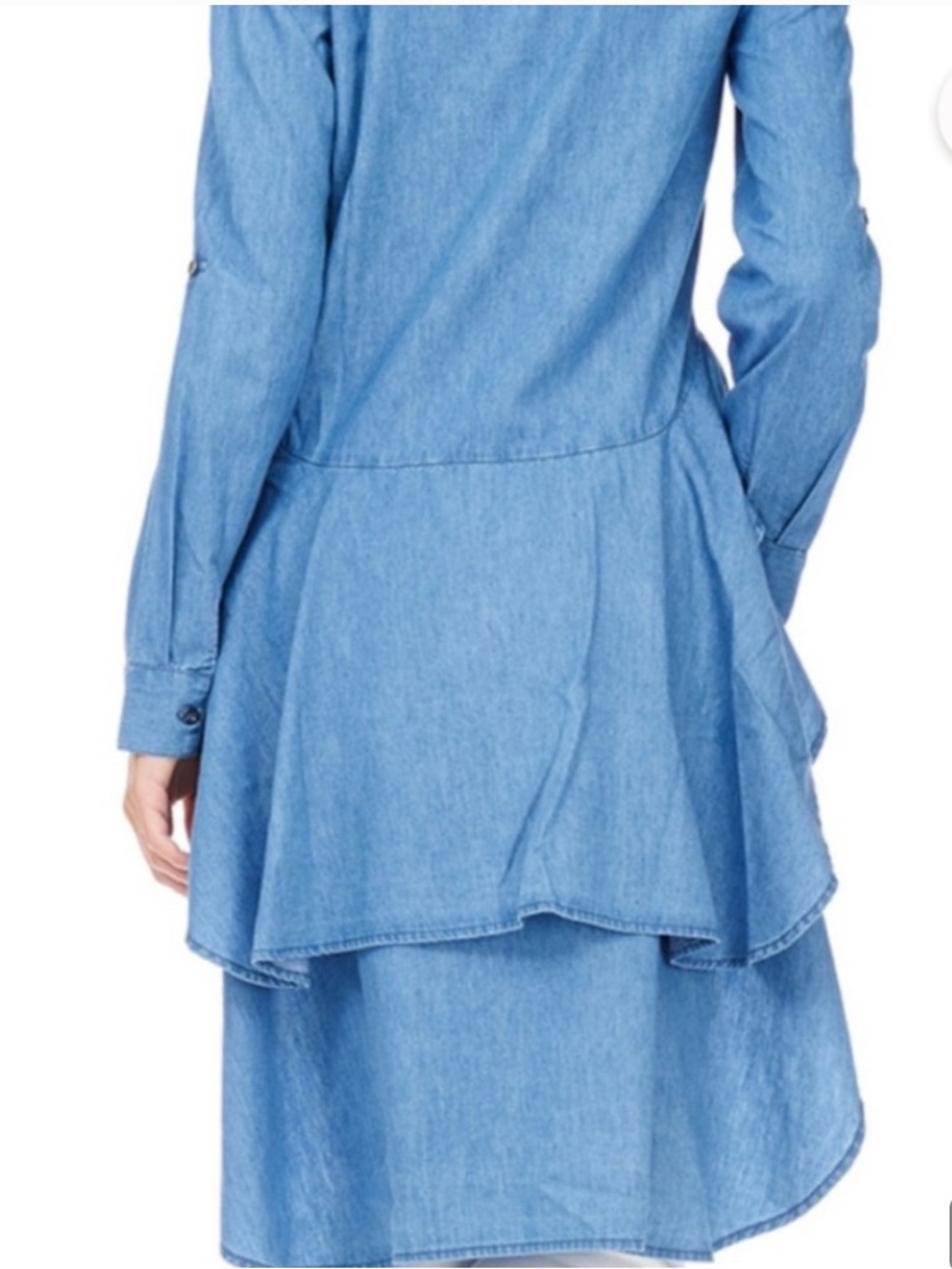 Thrill Light Blue Ruffled Chambray Button-Up Blouse - Picture 3 of 10